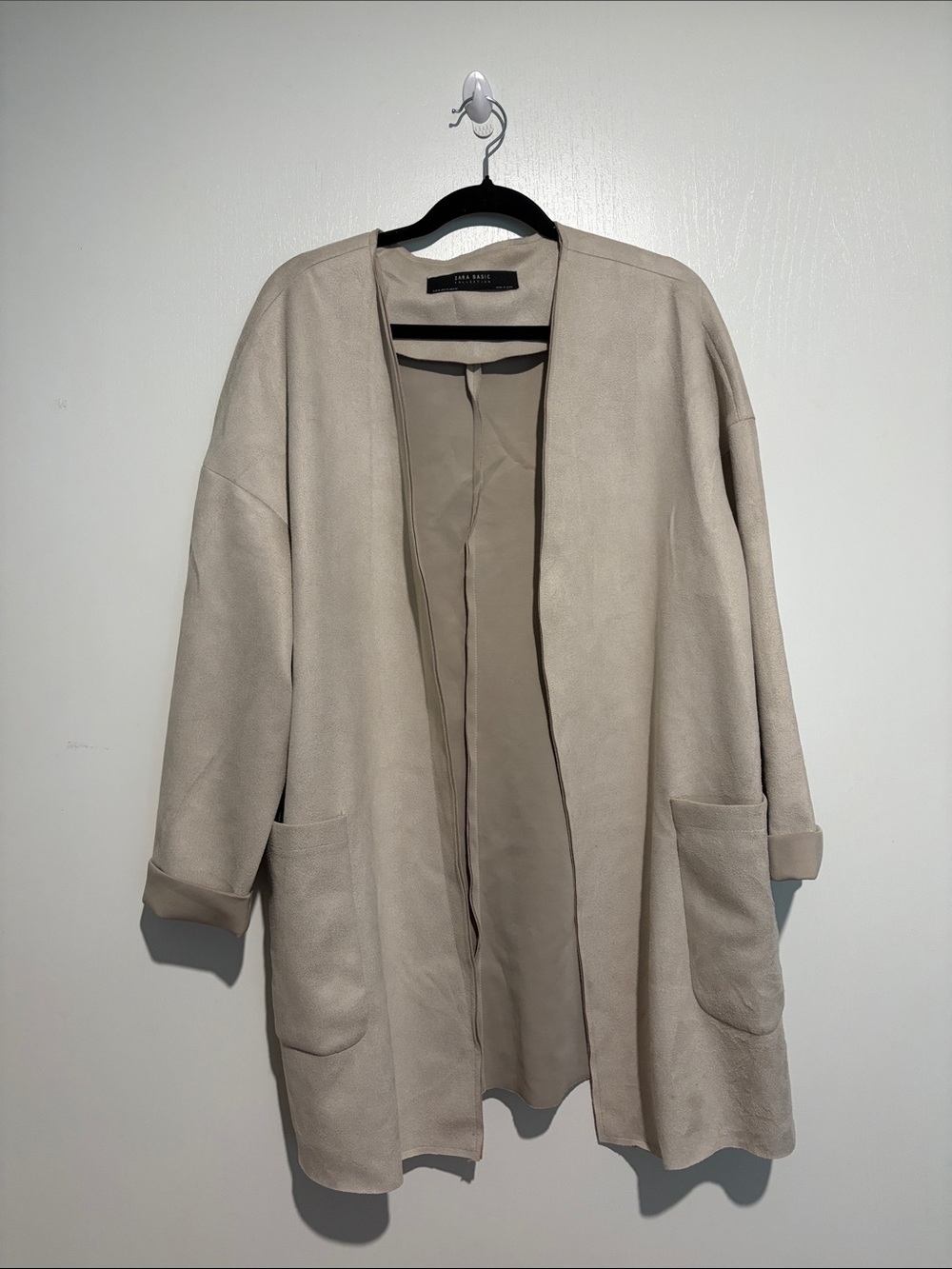 Zara Beige Open-Front Collarless Coat